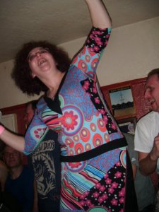 Dancing on the table (again) in The Neuadd Arms - think it was by request on this occasion!